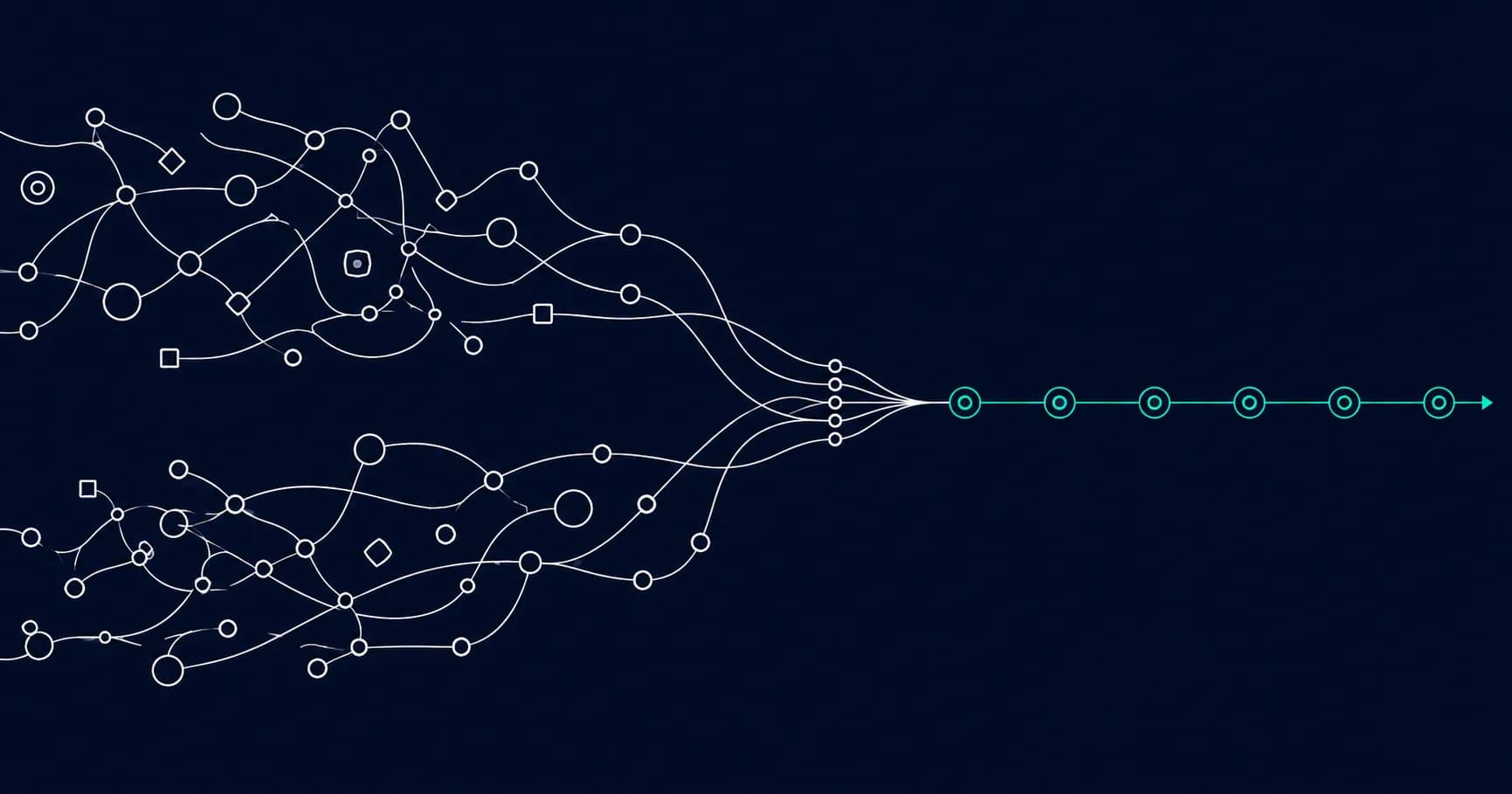Two tangled system networks converging into one standardized post-merger data flow